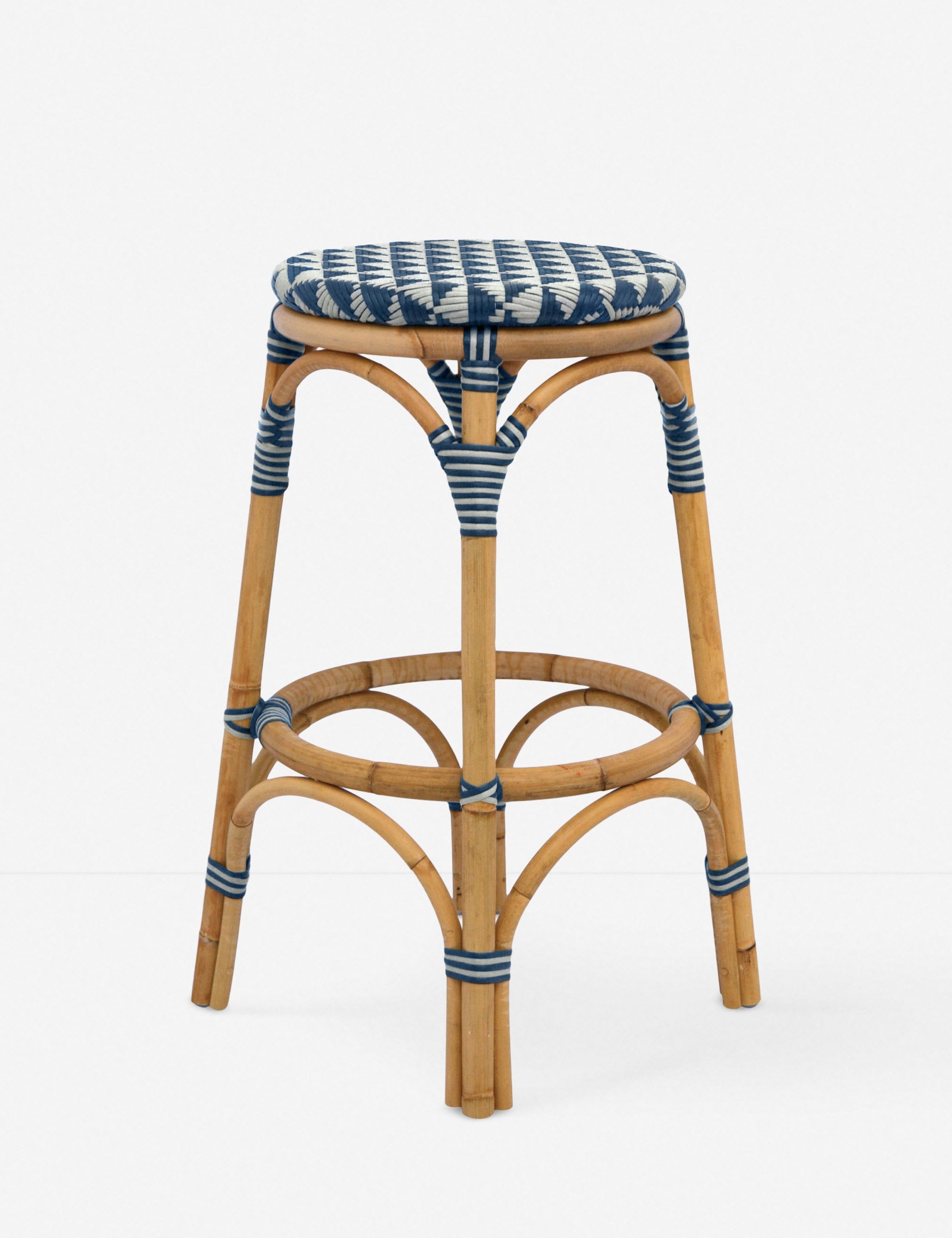 Cayla Indoor / Outdoor Stool, White and Navy Bar