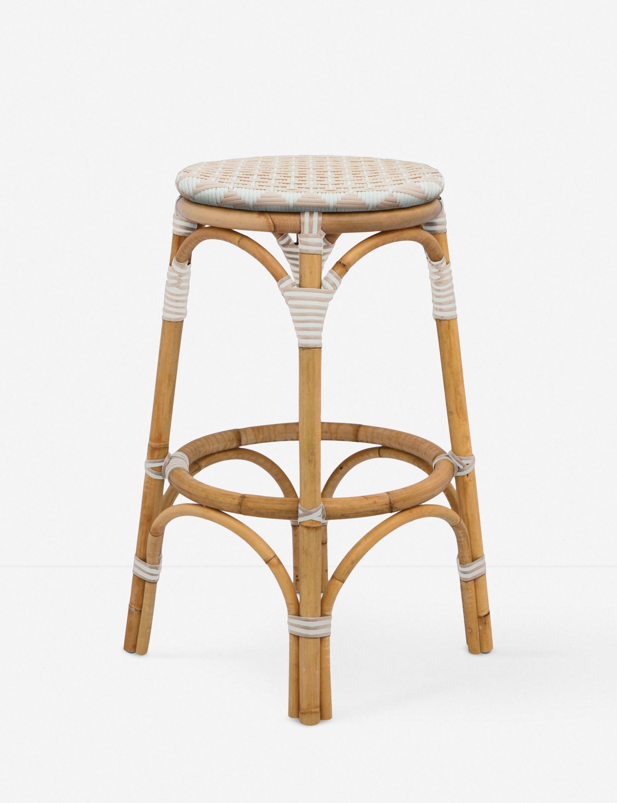 Cayla Indoor / Outdoor Stool, White and Blush Bar