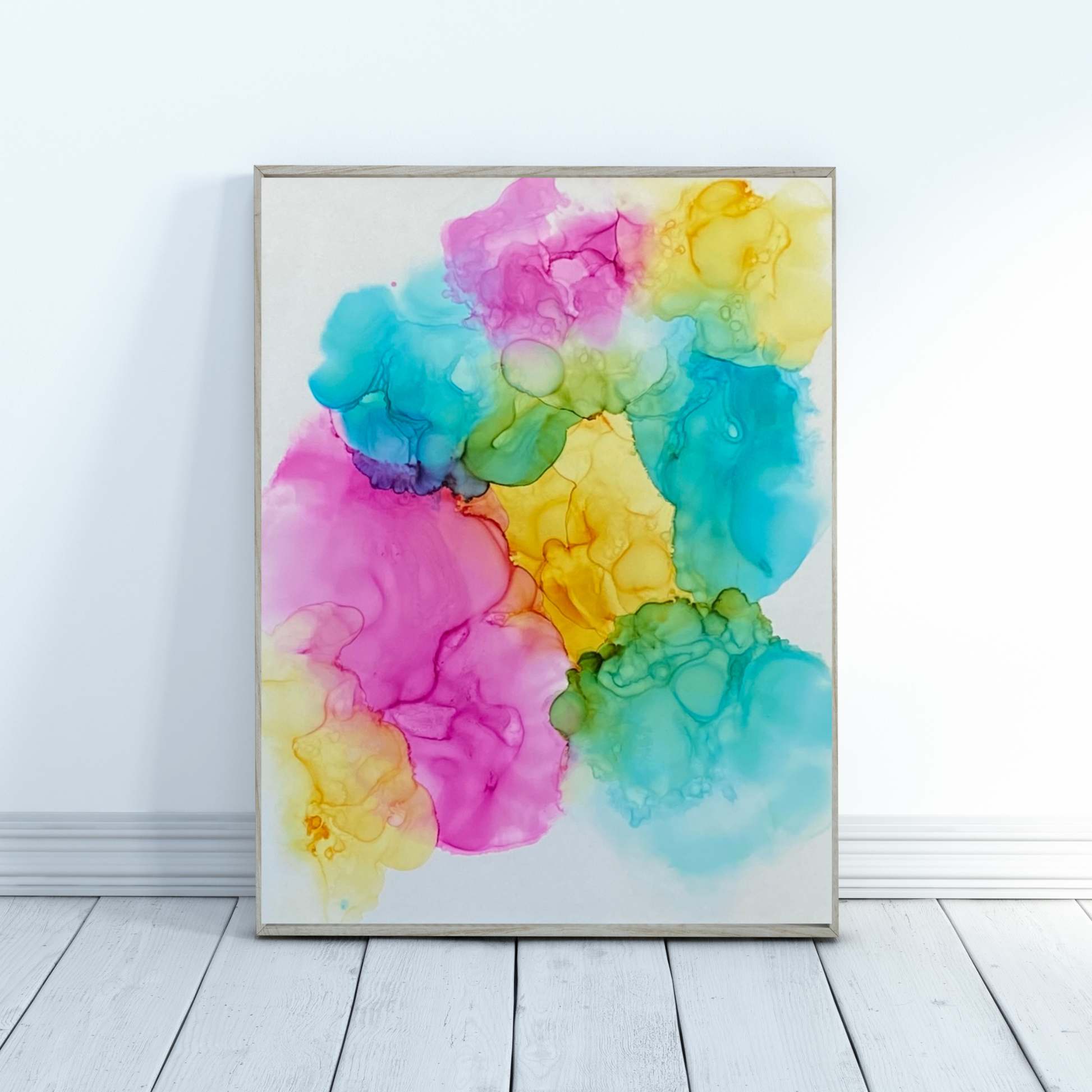 Flowing colors of pink, yellow, and blue. Abstract Alcohol Ink that evokes feeling and meaning