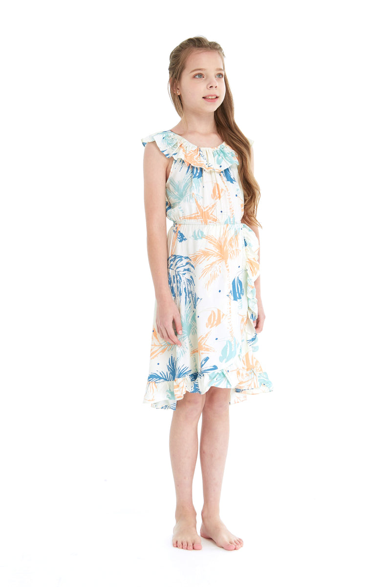 Girl's Wrap Ruffle Dress in Sandy Beach White – Hawaii Hangover