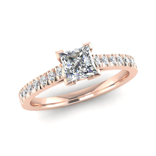 Fairtrade Rose Gold Princess Cut Diamond Engagement Ring with Diamond Set Shoulders
