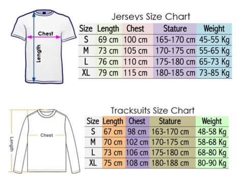 Size Chart - Retro Vintage Classic Football Jerseys