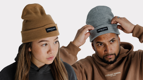 Grey marle and camel 100% cotton Australia-made beanie