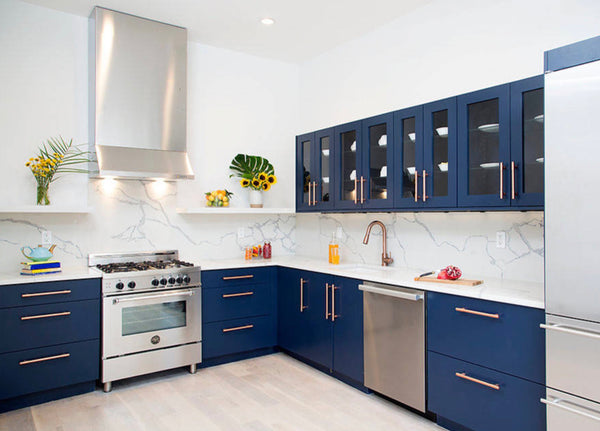 Copper in Kitchen with Navy Blue Cabinets