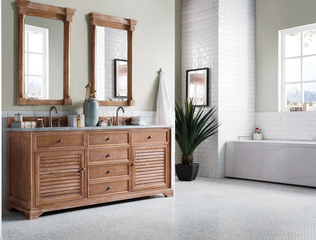 Bathroom vanity with antique silver knobs