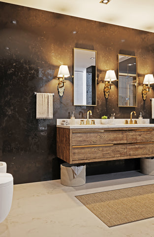 Bathroom with spa feeling and pendant lights and black wall