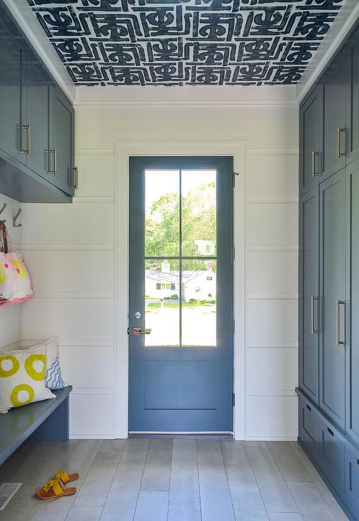 Entry lever and a deadbolt on an exterior mudroom door