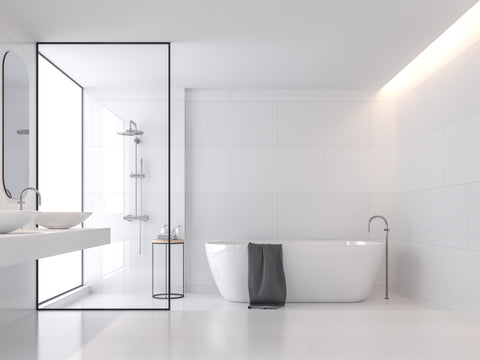 white-bathroom-with-large-soaking-tub-slim-line-black-framed-shower-and-rain-showerhead