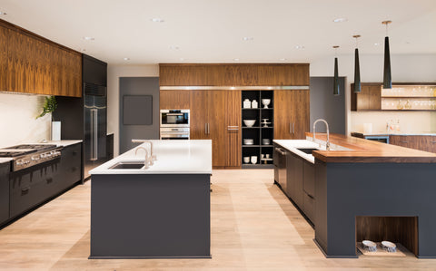 Two kitchen islands in large modern kitchen 