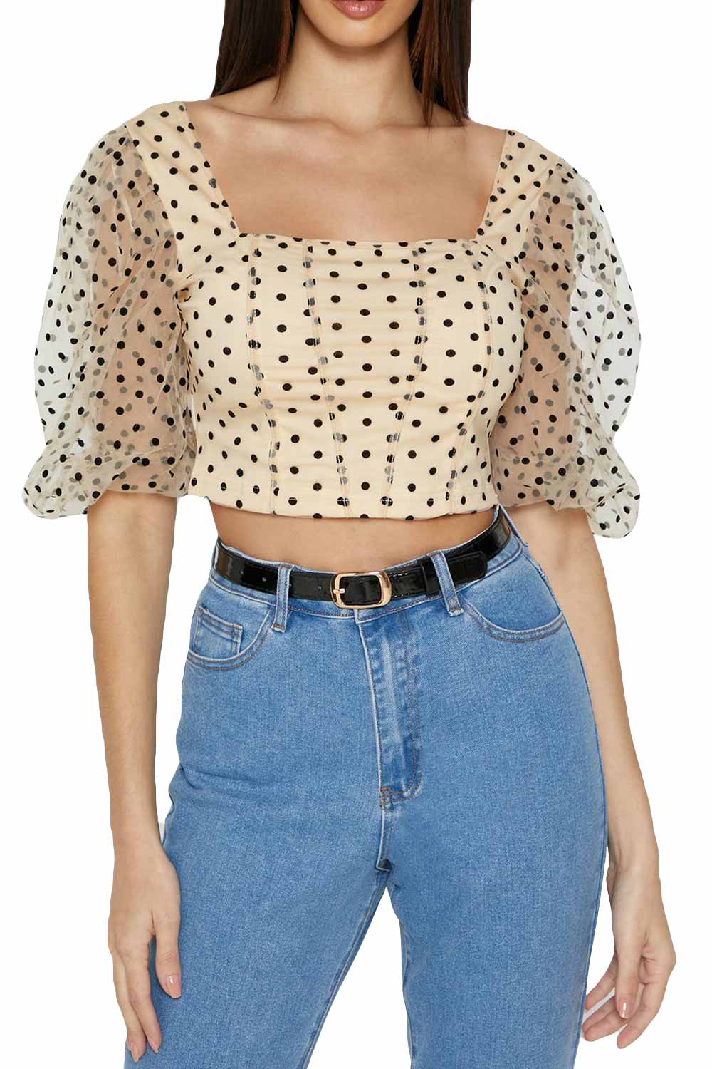 Mesh Puff Sleeve Top