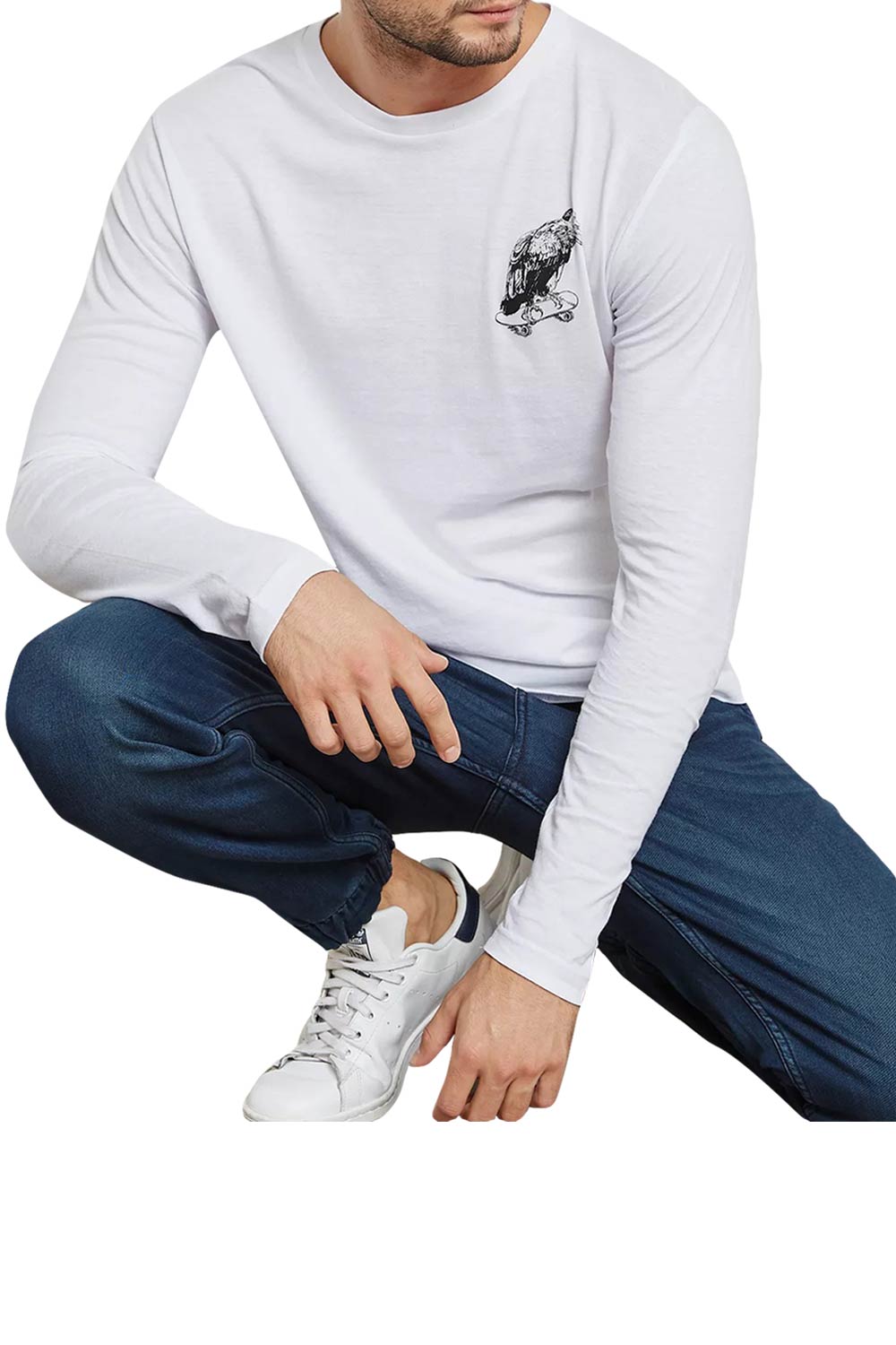 Skating Eagle Long Sleeve Cotton T-shirt