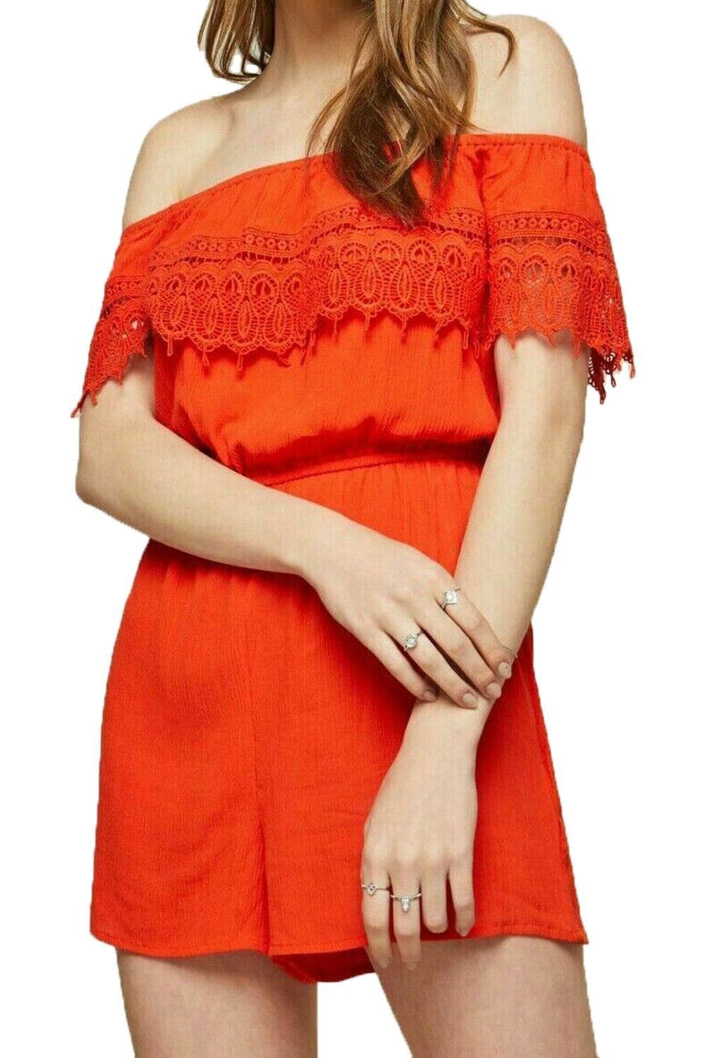 Women Short Sleeve Lace Detail Off Shoulder Playsuit