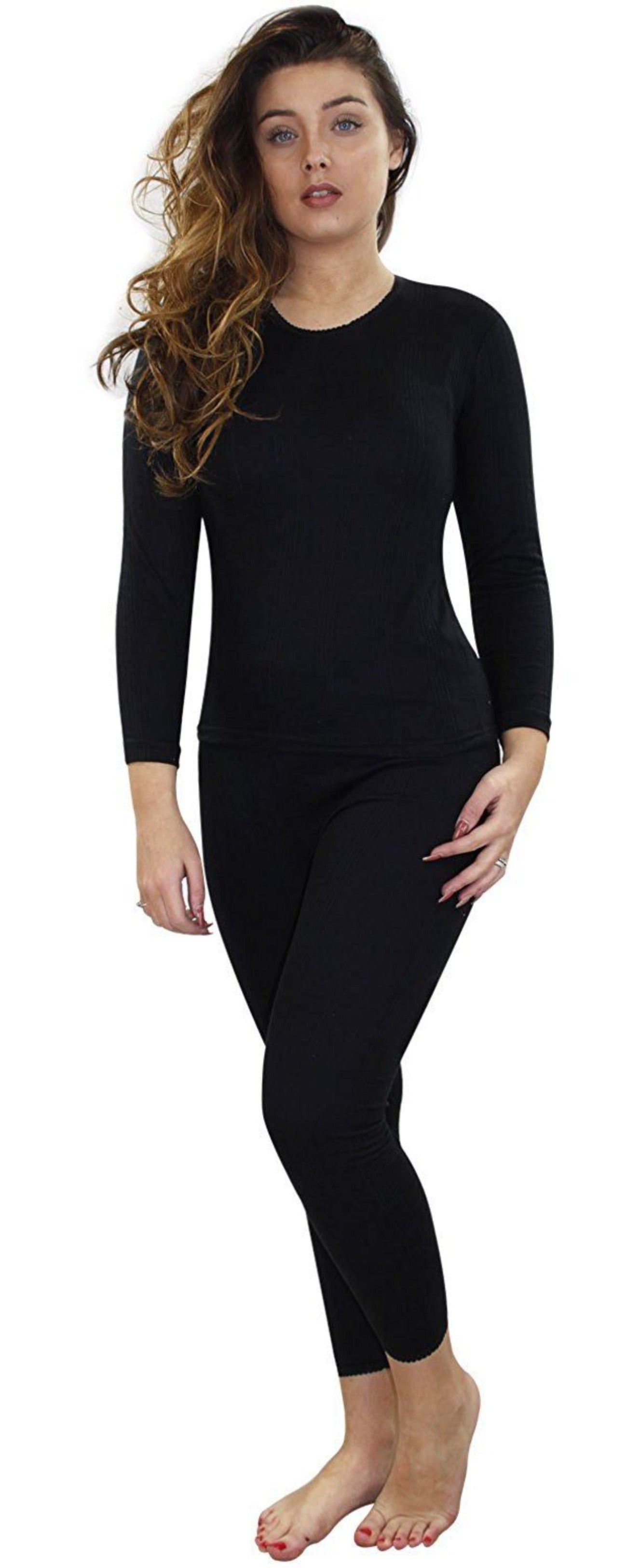 Women Long Sleeve Black Thermal Set