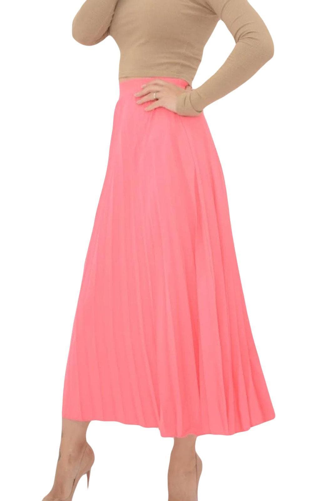 Elasticated High Waist Pleated Maxi Skirt