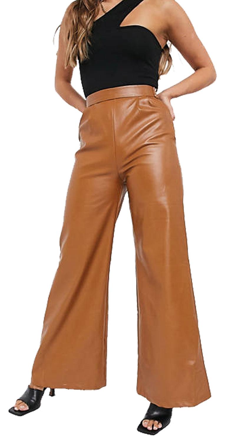 Faux Leather Flared Trousers - UK6