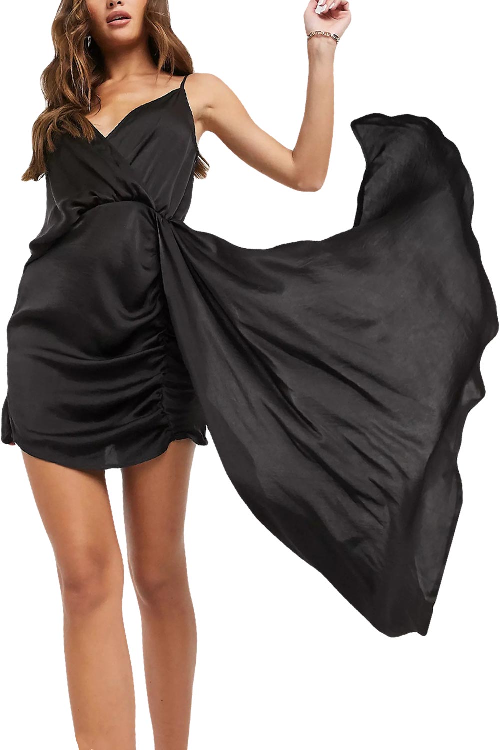 Women Satin Drape Mini Dress