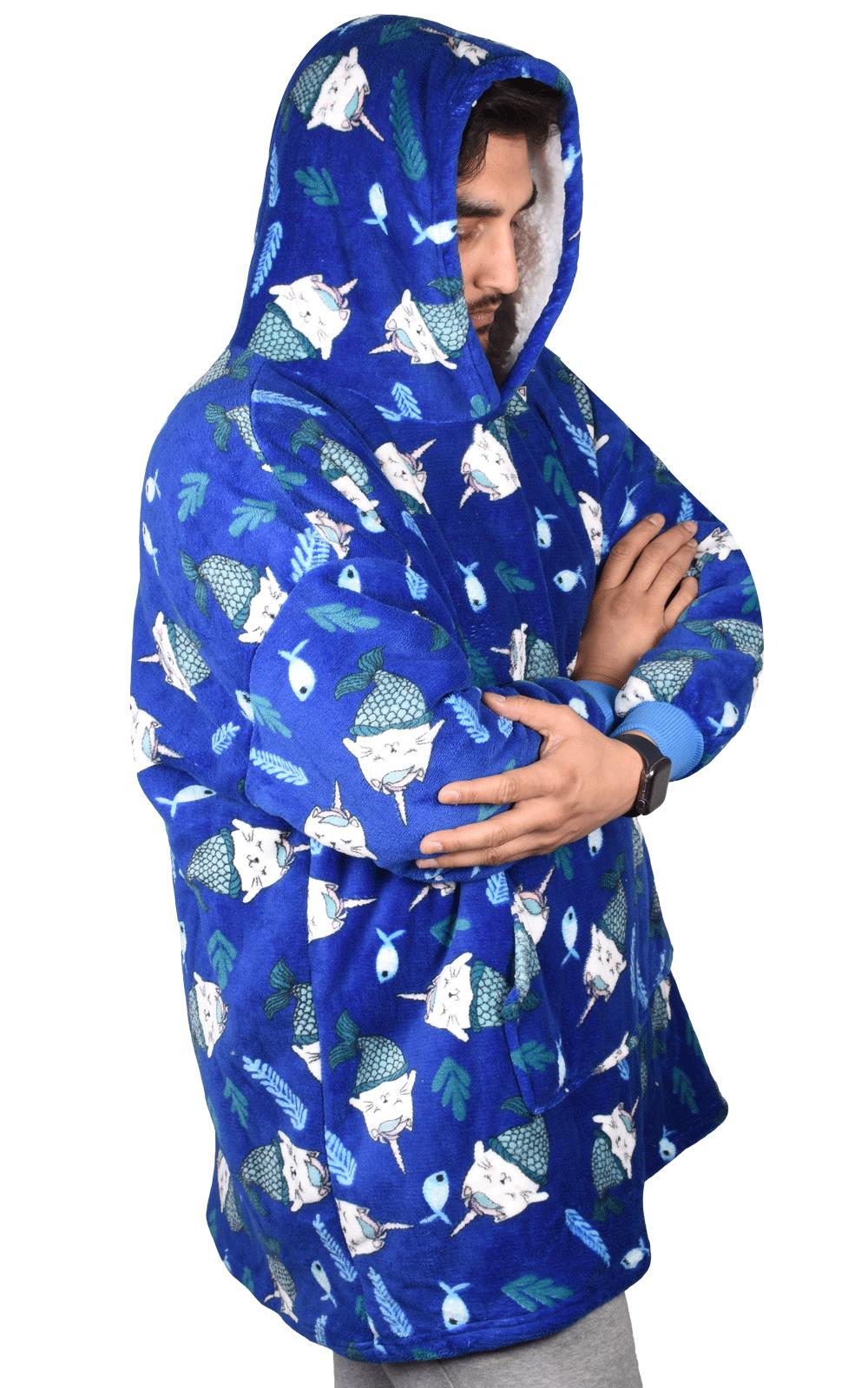 Blanket Hoodie Sherpa Fleece Blue