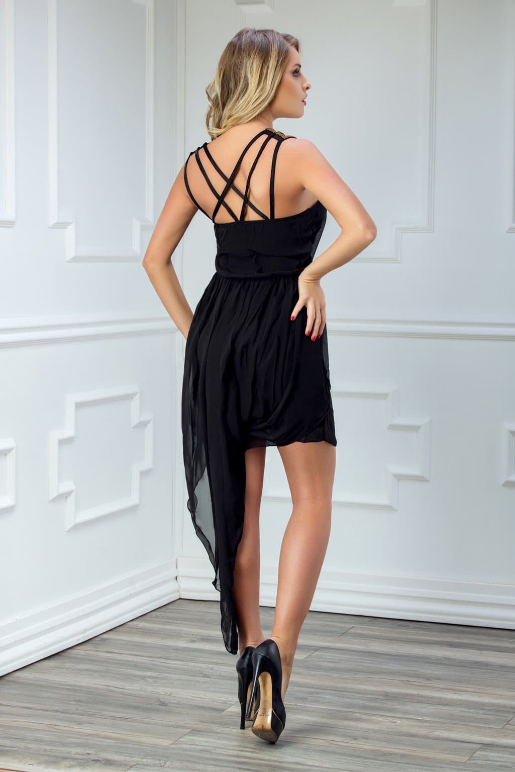 Women Hi-Low Goddess trim Dress