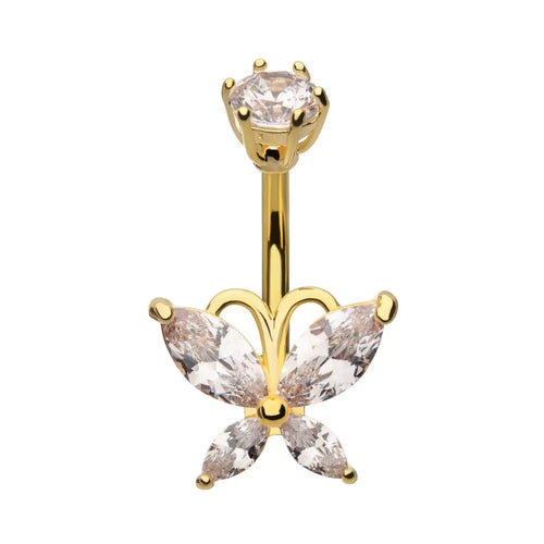Prong Set CZ Butterfly Navel / Bellybutton Curved Barbell