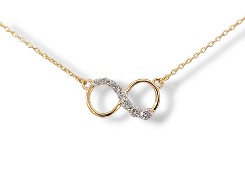 10KY 1/10 CTW 8 Round Diamond Infinity Pendant