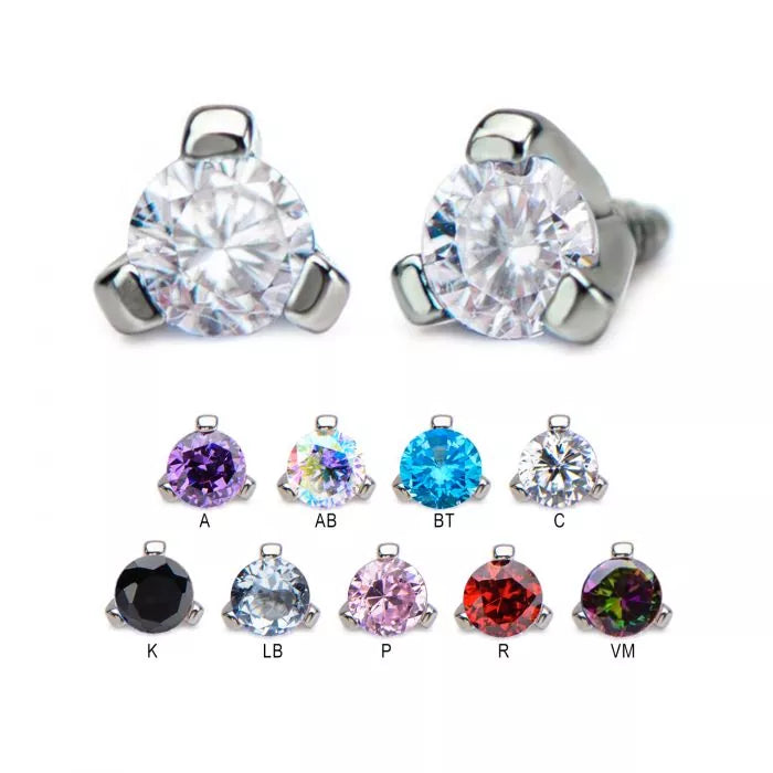 16g Titanium Internally Threaded Top with Prong set CZ Gem