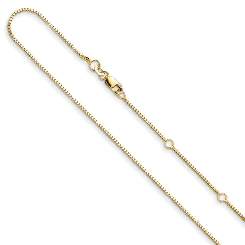 14K Gold .95mm Box 1in+1in Adjustable Chain