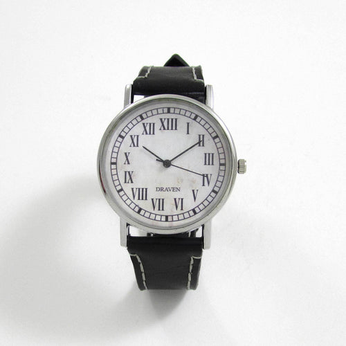 13 Hour Black Leather Wrist Watch