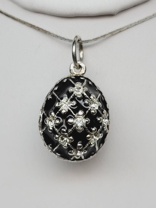 Black enamel and CZ sterling silver egg pendant