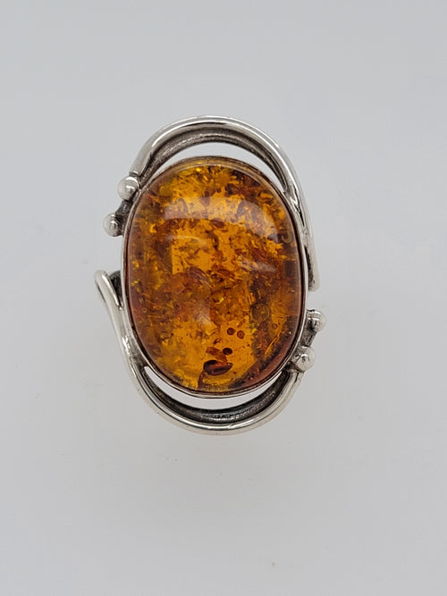 Sterling Amber Free Form Ring sz8