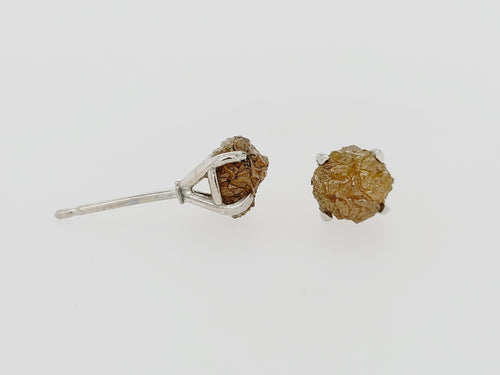 Sterling Silver Rough Brown Diamond Earrings