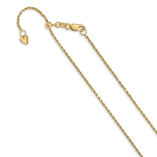 14K Adjustable 1.2mm Diamond Cut Rope Chain