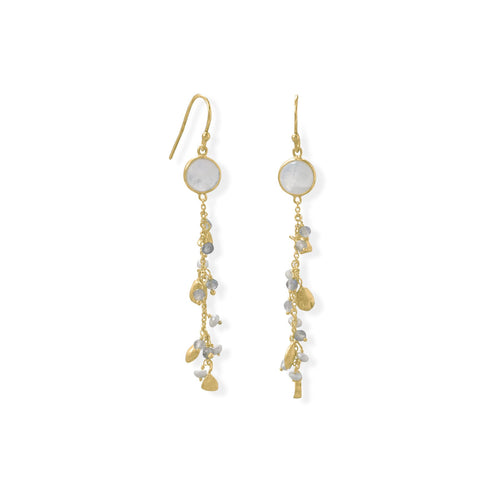 14 Karat Gold Plated Rainbow Moonstone, Labradorite and Pearl Drop Earring