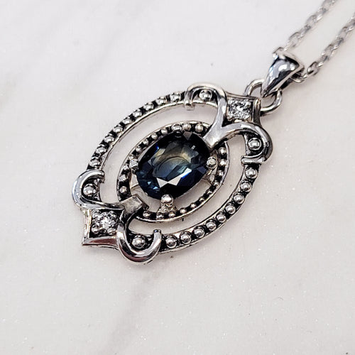 Sterling Silver Australian Parti Sapphire Diamond Necklace