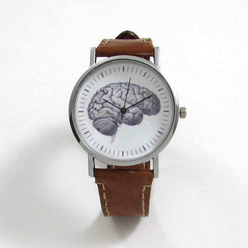 Anatomical Brain Brown Leather Wrist Watch