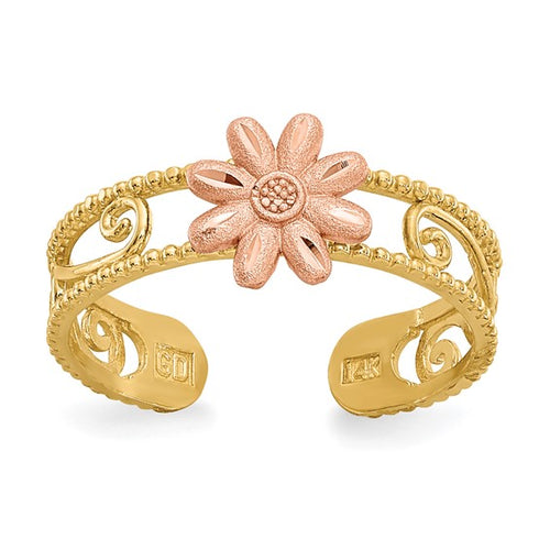 14k Two-tone Flower Toe Ring