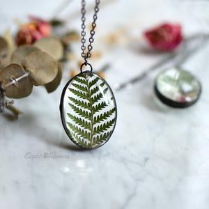 Cinnamon Fern Leaf Oval Necklace