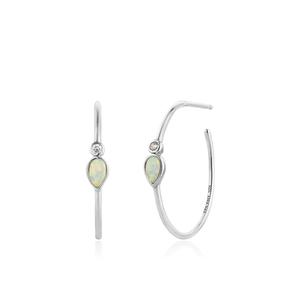 Opal Color Raindrop Silver Hoop Earrings