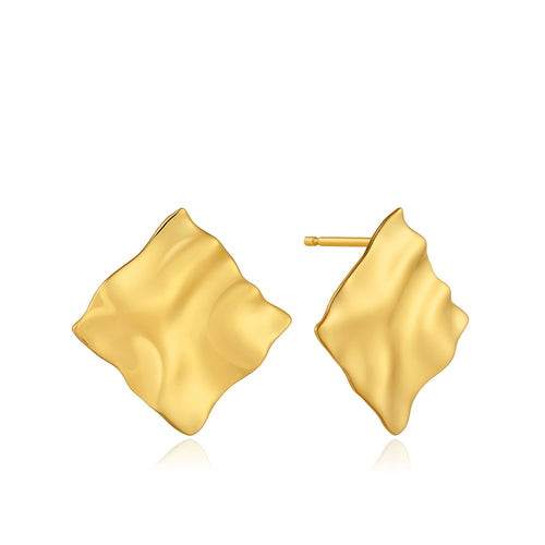 Gold Crush Mini Square Stud Earrings