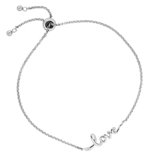 Sterling Silver "Love" Bolo Bracelet with Diamond Accent