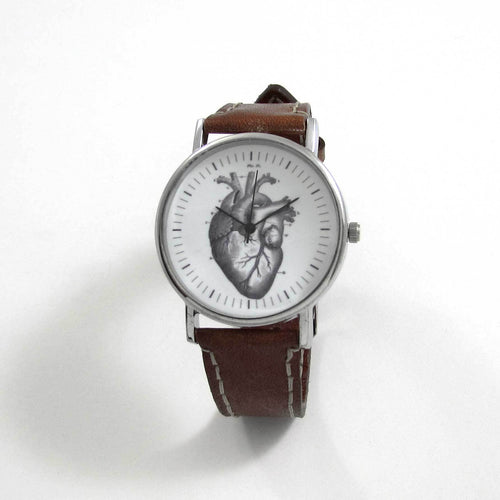 Anatomical Heart Brown Leather Wrist Watch