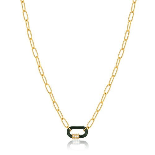 Forest Green Enamel Carabiner Gold Necklace