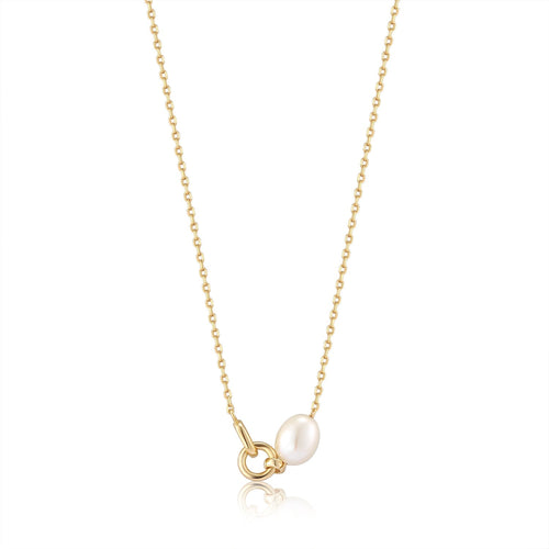 Gold Pearl Link Chain Necklace