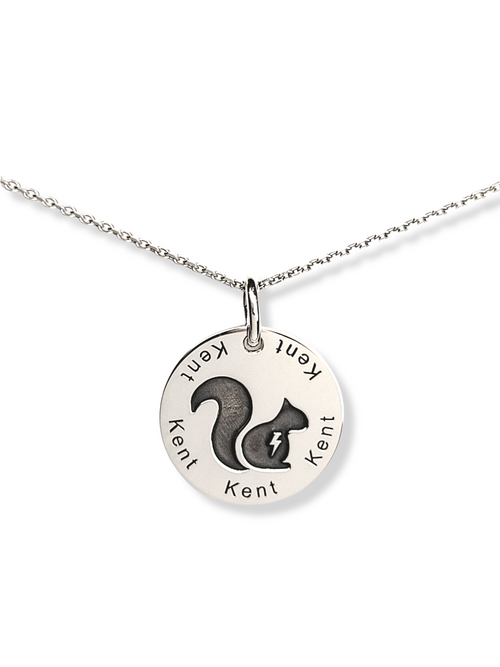 "KENT KENT KENT..." Black Squirrel Flash Emblem Medallion Style Necklace-Large