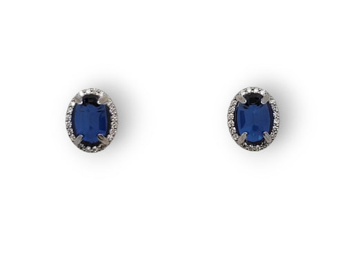 14KW Lab Sapphire and Nat. Diamond Halo Studs