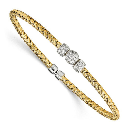 Sterling Silver Gold-tone CZ Woven Cuff