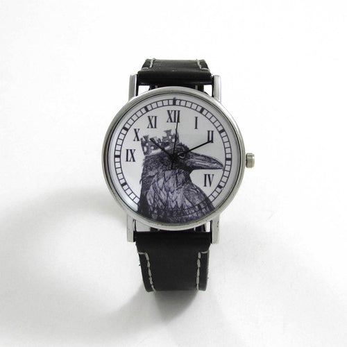 Raven King Black Leather Wrist Watch