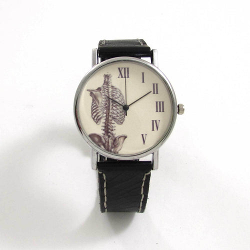 Anatomical Rib Black Leather Wrist Watch