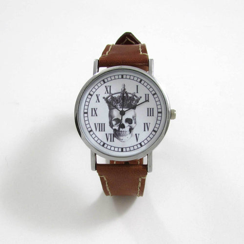 Skull King Brown Leather Wrist Watch