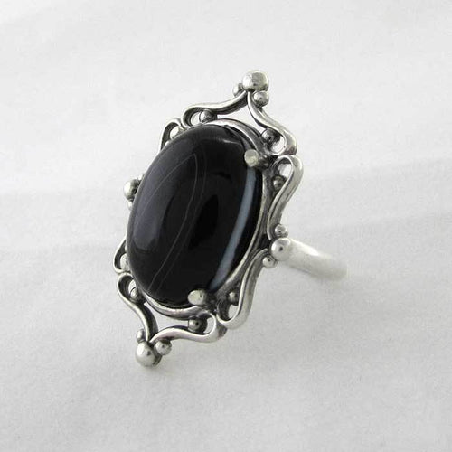 Black Agate Cameo Ring