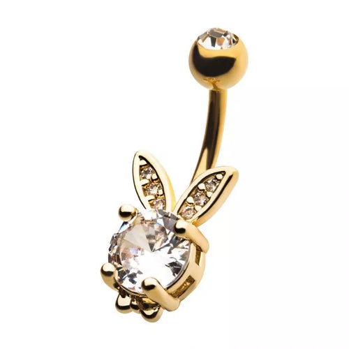 Gold PVD with Clear CZ Rabbit Fixed Navel Piercing